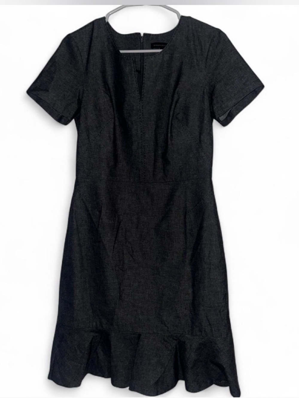 Banana Republic Black Short-Sleeve Ruffle-Hem Midi Dress